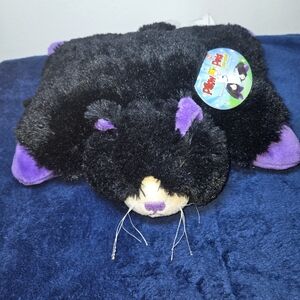 NWT Pillow Pet Pee Wee Cat Plush Purple Black 11"  ** Flawed**